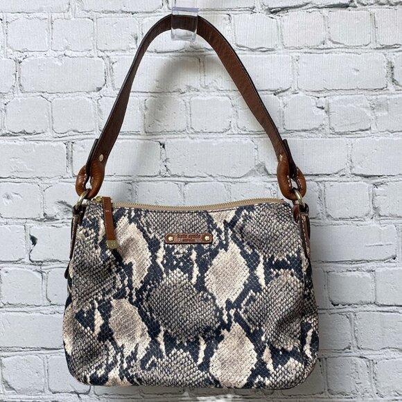 KATE SPADE Handbag Python Sateen Brown Leather Trim Shoulder Hobo Bag - Picture 1 of 16